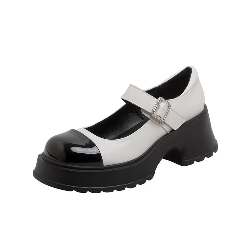 Platform Mary Jane Shoes High Heels Small Shoes Thick Heel One Word Black And White Color Matching British Style Japanese Loafers