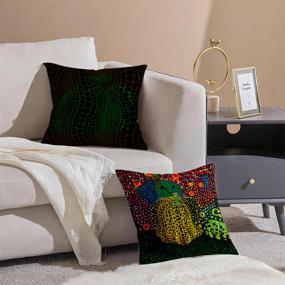 Yayoi Kusama Abstract Art Pumpkin Cushion Cover Anti-dustmite Pillowcase Invisible Zipper Silky Short Plush Sofa Cushion Cover