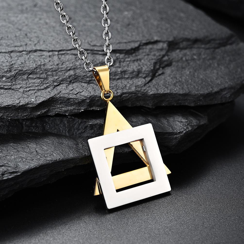 New Triangle Square Geometry Suspended Creative Titanium Steel Necklace Black and White Two Color Splicing Pendant