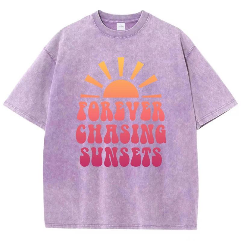 Foreyer Chasing Sunsets Print Tee Clothing Homme Versatile Outdoor T Shirts Cool Retro Tshirt Oversized Senior
