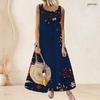 Women Plus Size Scoop Neck Sleeveless Floral Butterfly Printed White A Line Long Dress