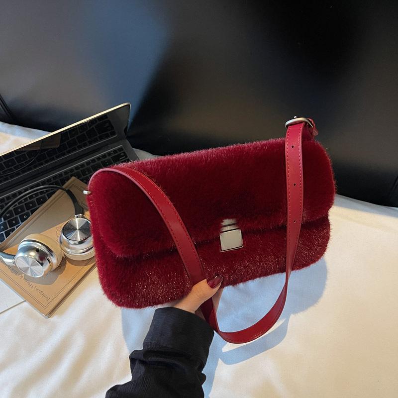 

Мила плюшева сумка через плече цукеркового кольору - Модна маленька квадратна сумочка для жінок на осінь/зиму червоний