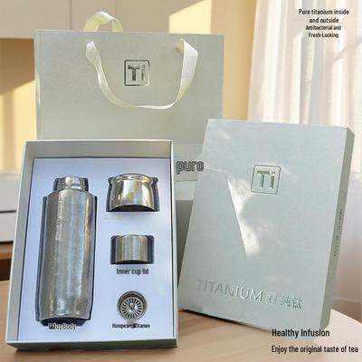 Pure Titanium Insulated Water Cup with Tea Separator – Elegant Business Gift Set