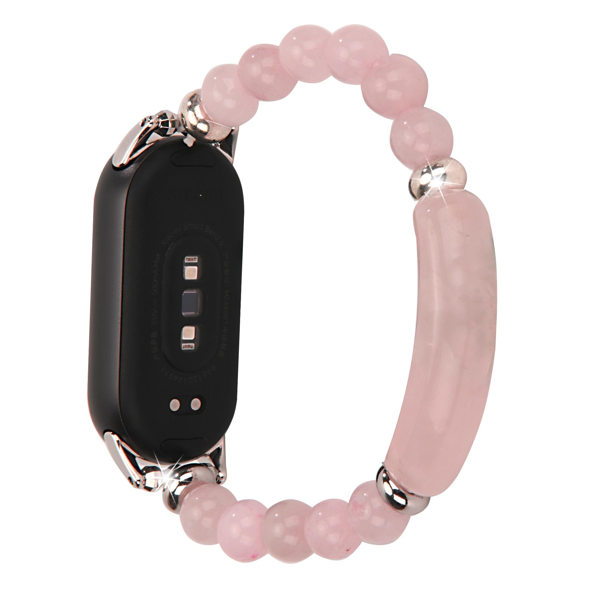 

For Xiaomi Smart Band 9/8 Watch Strap Stylish Beaded Bracelet Wrist Band Pink