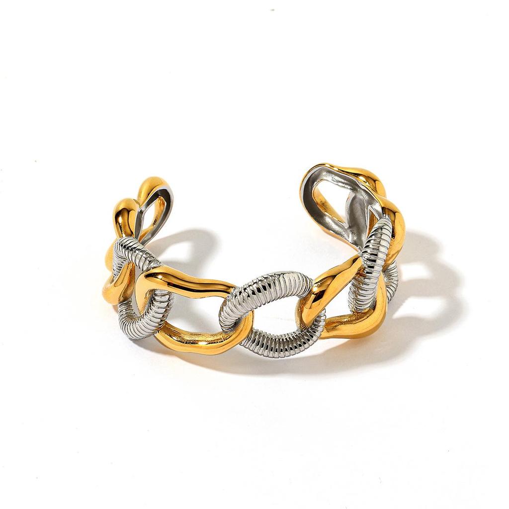 Yingtai Women's Non-fading Oval Colorful Irregular Stainless Titanium Steel Bracelet, Electroplated 18k Gold, European & American Style.