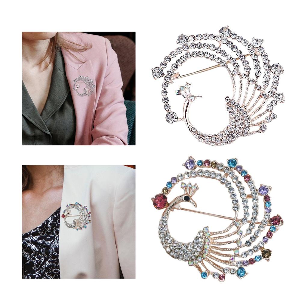 Peacock Brooch Pin Jewelry Elegant Bridal Breastpin for Backpack Scarf Shirt White
