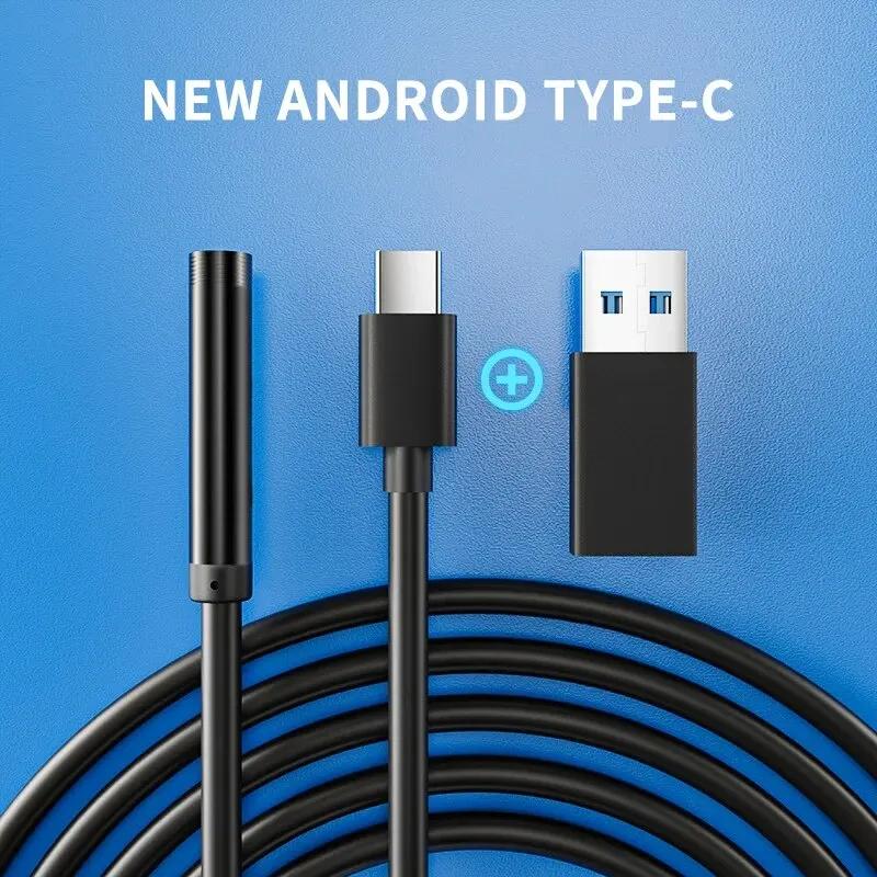 

7.0MM Type-C Endoscope Camera IP67 Waterproof with 6 Adjustable LEDs USB Android Flexible Inspection Borescope for Phone PC 1.5m