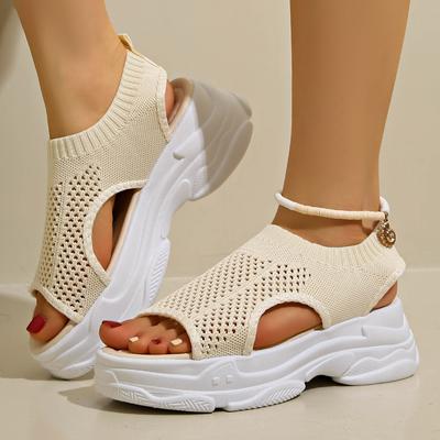 Flying Woven Breathable Thick-Soled Elastic Hollowed-Out Large-Size Sandals Summer Open-Toe Sports Sandals Women