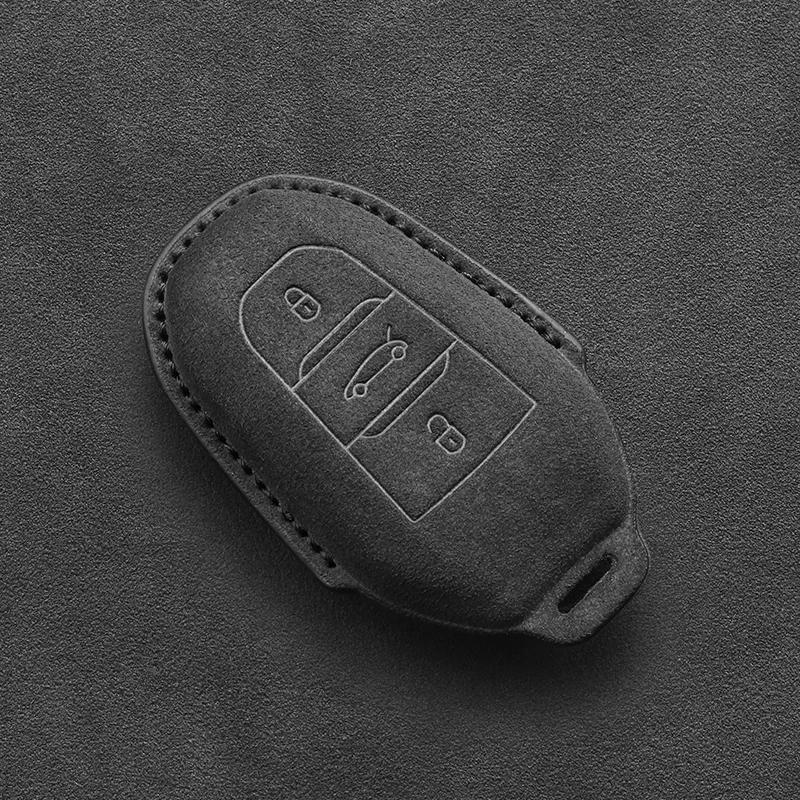 Suede Leather Car Key Case  For Peugeot 2008 3008 308 408 508 4008 5008 For Citroen C4 C6 C3-Xr Key Chain Accessories