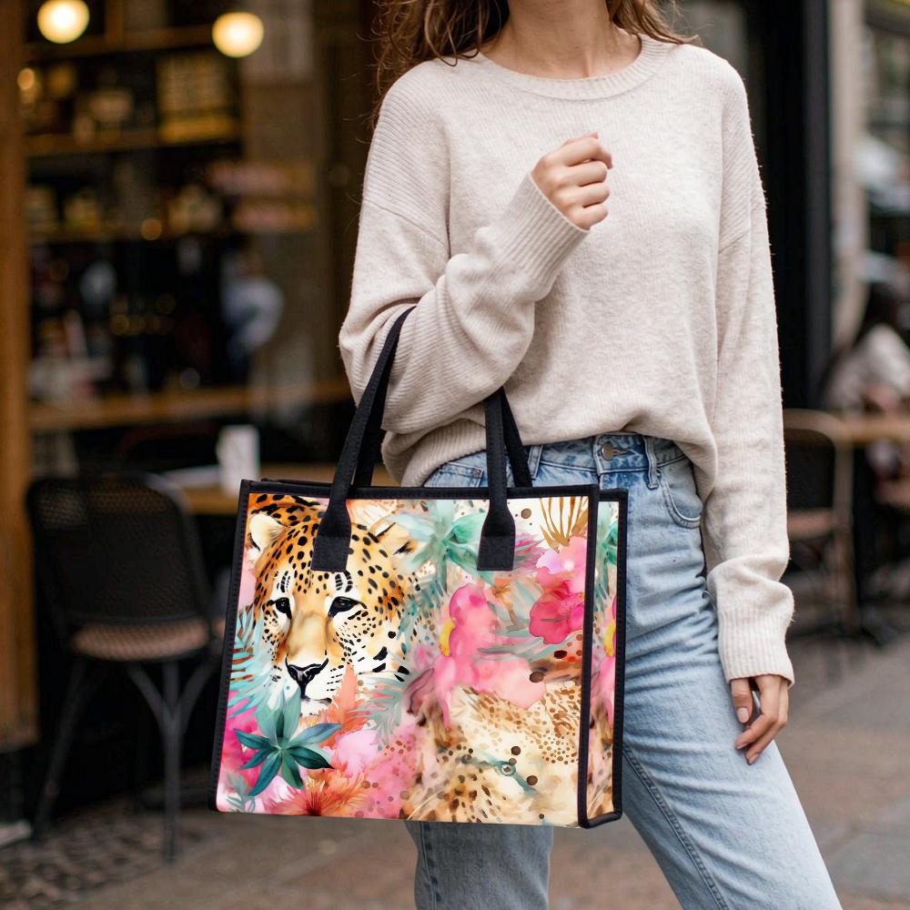 Tropical Leopard Print Canvas Tote Bag