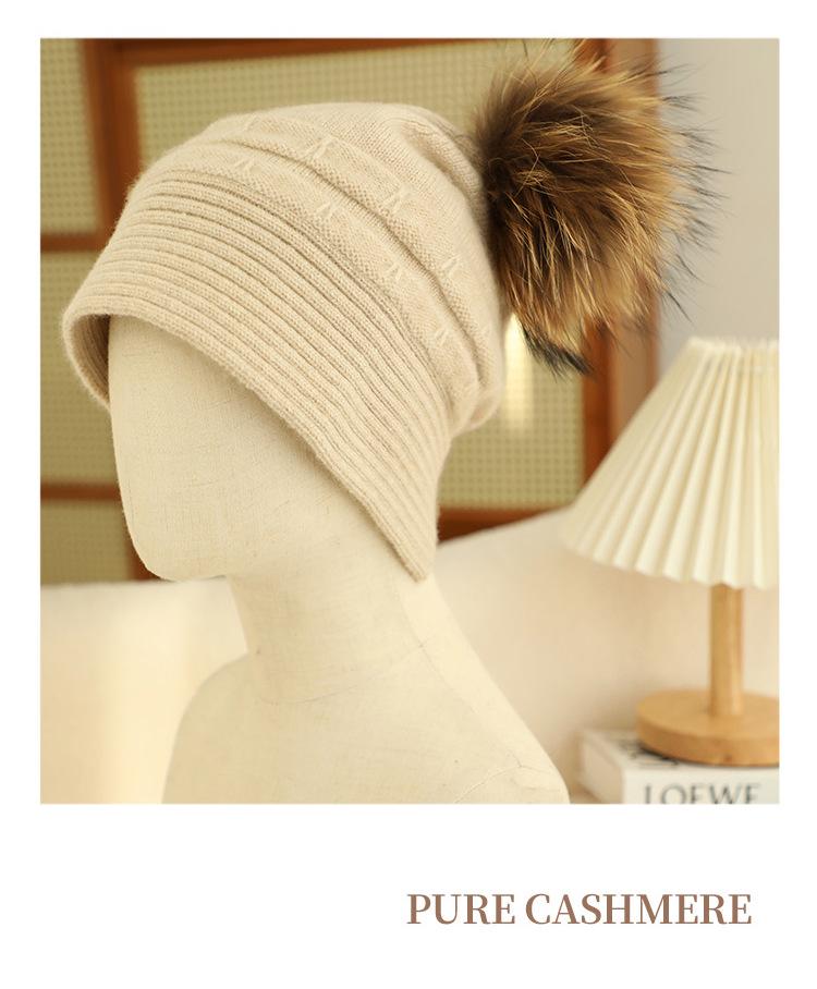 Unisex Cashmere Pom-Pom Hat: 100% Pure, Oversized, Knitted, Thickened for New Autumn/Winter Style