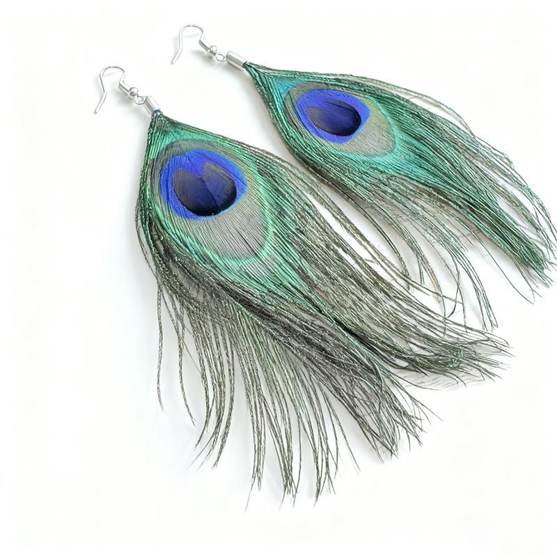 Vintage Cartoon Owl Peacock Feather Long Tassel Earrings Bohemian Ethnic Vacation Jewelry For Women
