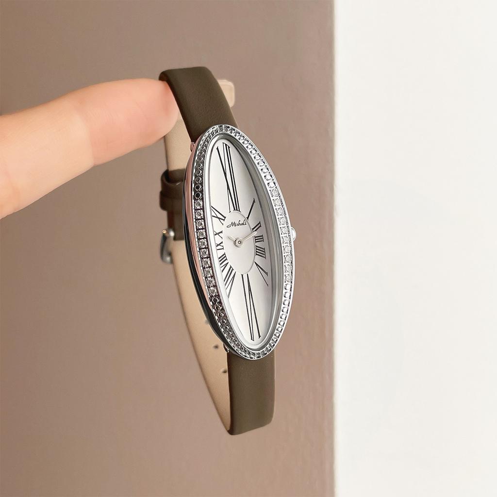 NUOVO Orologio da Donna Originale di Lusso Retrò con Intarsi di Diamanti Eleganti Quadrante Ovale Cinturino in Pelle Orologi da Donna al Quarzo Regalo