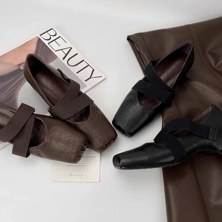 One pedal French retro square head shallow mouth single shoes evening shoes ballet shoes with skirt Mary Jane shoes