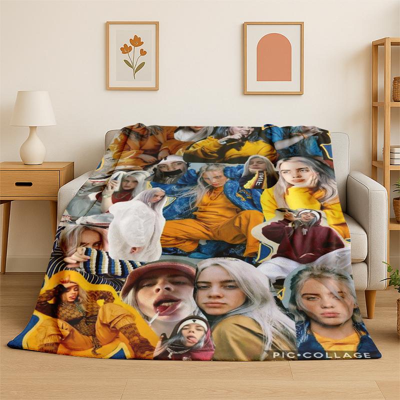 3D Billie Eilish Singer Star Flannel Blanket Soft Warm Throw Blanket for Bedroom Living Room Bed Travel Camping Picnic Gift