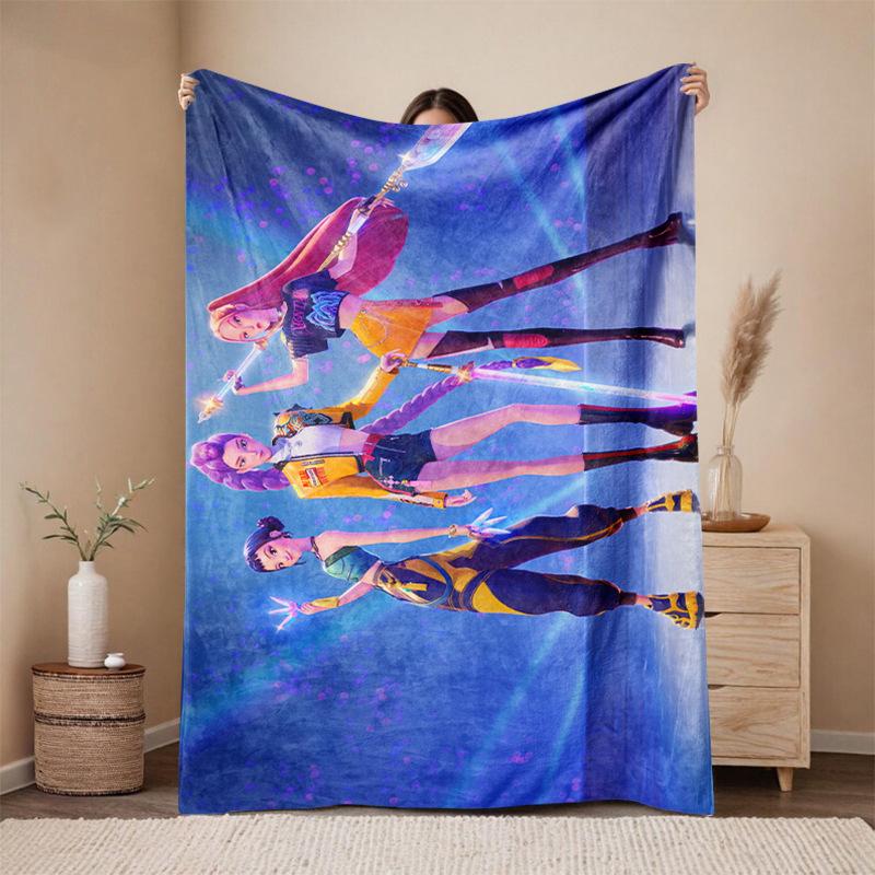 KPop Demon Hunters Cartoon Flannel Blanket - Cozy Throw for Sofa and Naps