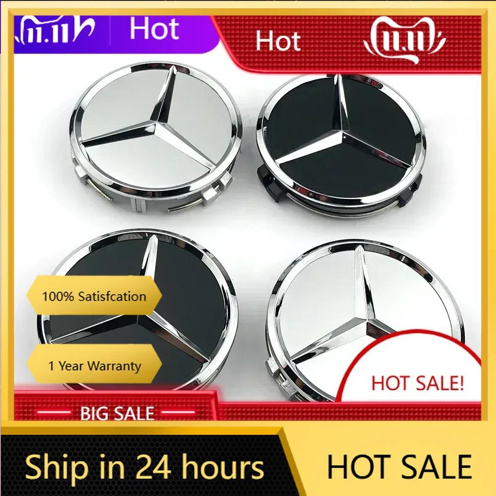 XIMZZ1 C200 E200 New 2025 For Mercedes Benz Mercedes Benz wheel center cap 4pcs black 75mm Hubcap For Mercedes w204 w211 w205 W212 amg