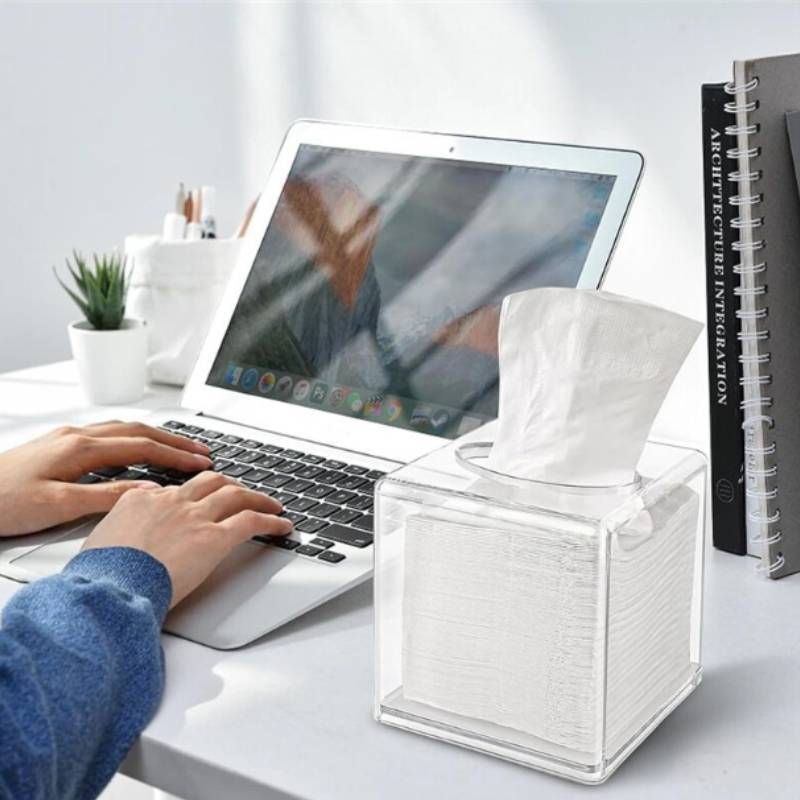 Clear Acrylic Tissue Dispenser With Lid For Dining Room Bathroom Storage