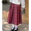 Japanese Mori Girl Spring Autumn Women Midi Skirt High Waist Burgundy Plaid Vintage Skirt Sweet Girl's Elegant Retro Skirts Womens