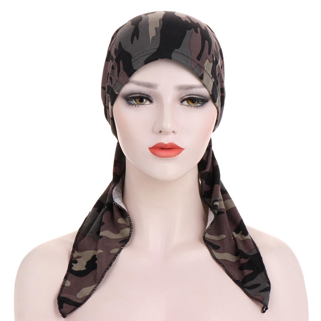 Women Printed Turban Cap Muslim Hijab Inner Caps Beanies Bonnet Long Tail Headscarf Strech Bandana Hat