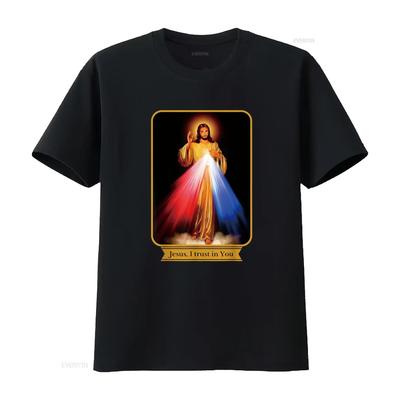 Jezu Miłosierny Ufam Tobie Katolicka Koszulka vintage Prana Miękka Oddychająca graficzna Rozciągliwa streetwear Wygodna