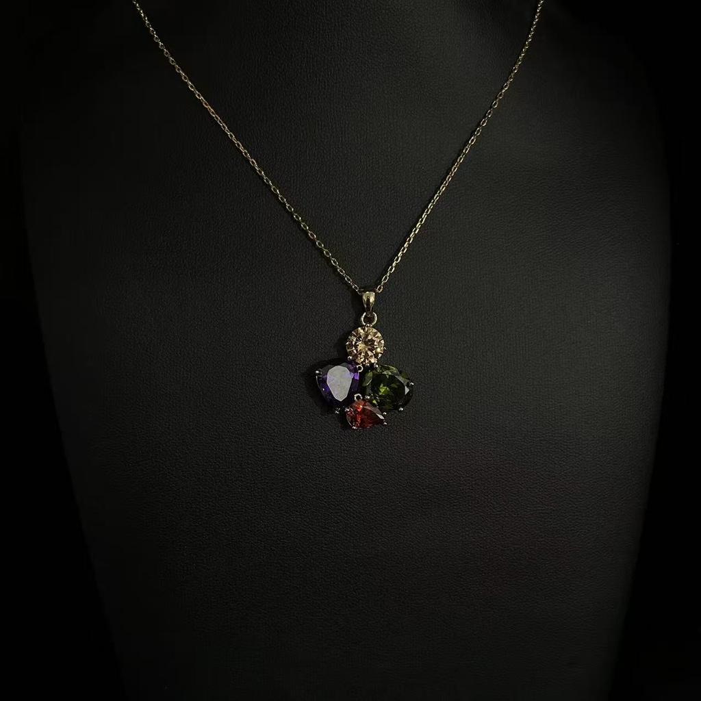 Mona Lisa Bracelet, Stud Earrings, Pendant, Necklace, Ring, Women'S Set, Rose Gold, Colorful Zircon.