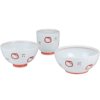 Ranchant Dining Set Rice 1 1 Small Multi Size Rice Bowl X Teacup X Small Bowl X Hello Kitty Cherry Arita Ware Made In Japan (1 Bowl, Teacup, Bowl)