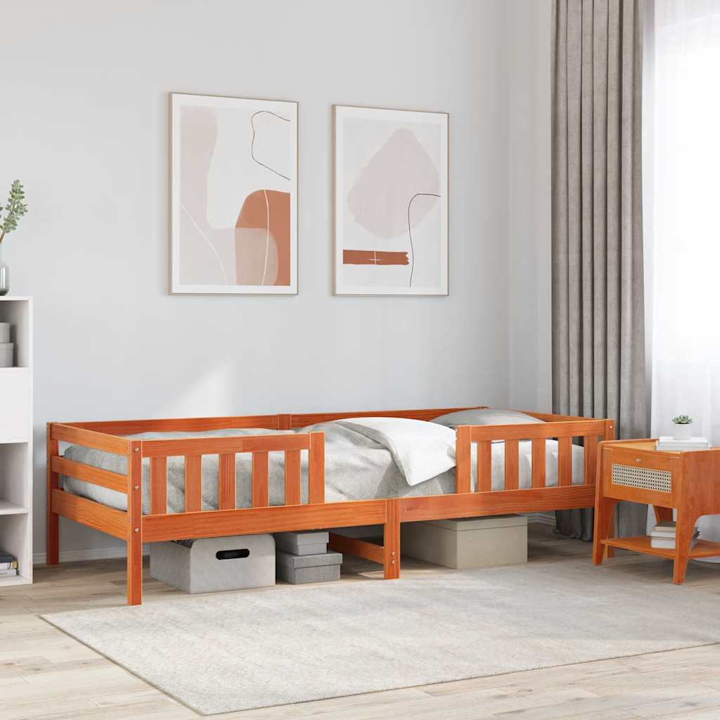 Solid Wood Bed Frame Without Mattress Wax Brown 75x190 Cm Pine Wood