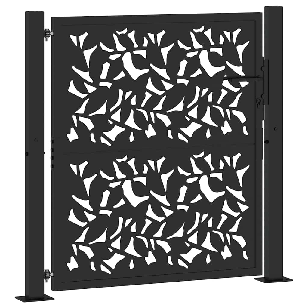 Black Garden Gate 105X106 Cm Steel Leaf Pattern