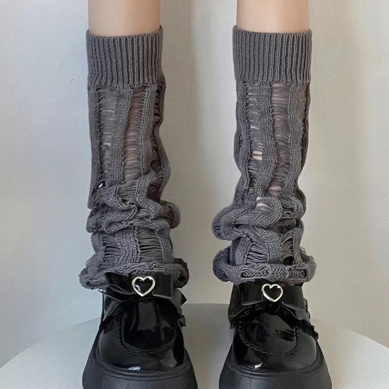 Y2k Hole Leg Warmers White Pile Socks Women Trumpet Leg Covers Jk Calf Socks Gothic Black Punk Japanese Boot Cuffs Slouch Socks