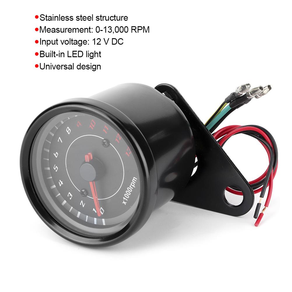 Universal 12V Vintage Motorcycle Tachometer Gauge LED Backlight Auto Accessory Black