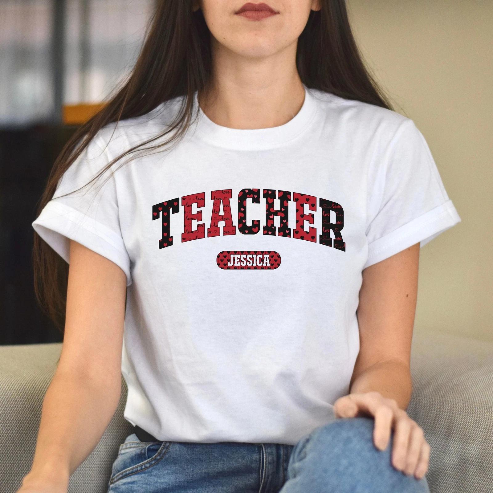 Personalized Teacher Valentine s Day Unisex T-Shirt Custom name School teacher h 4XL