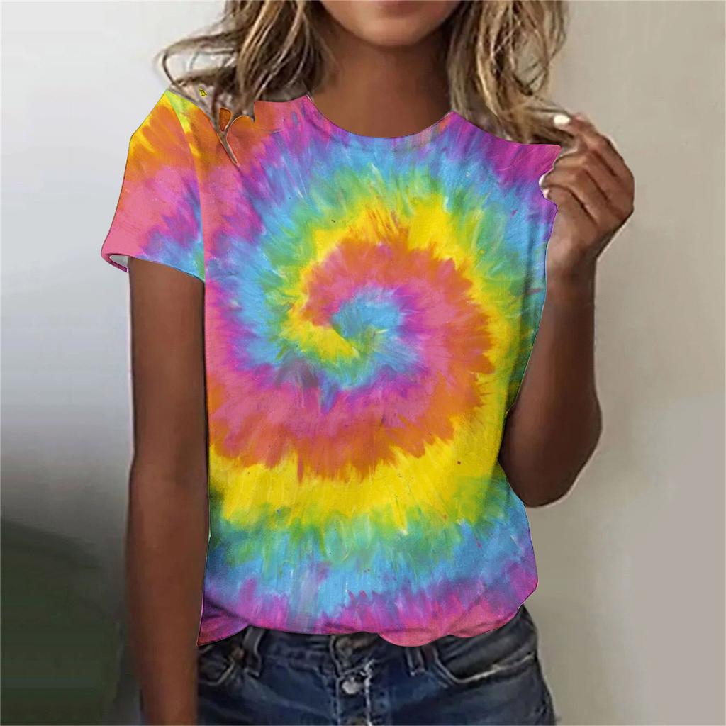 Summer Round Neck 3D Print Top Fashionable Casual Colorful Short Sleeved Women's T-shirts