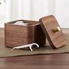 Med lock Skrivbords Tandpetarburk Valnötsträ Tandtrådsburk Tandtrådssticka Organizer Hem