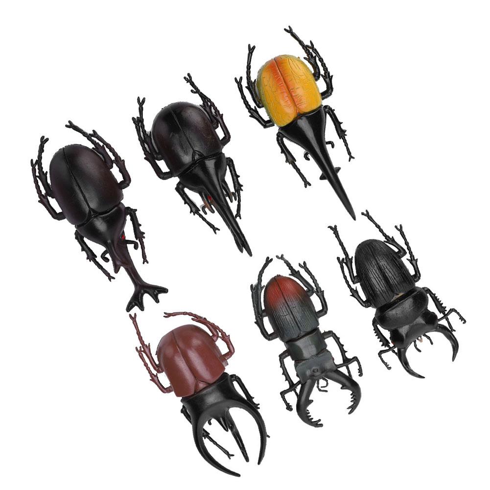 6pcs Simulation Beetle Insect Model Halloween Trick Props NonToxic PVC Insect Toy(Black )