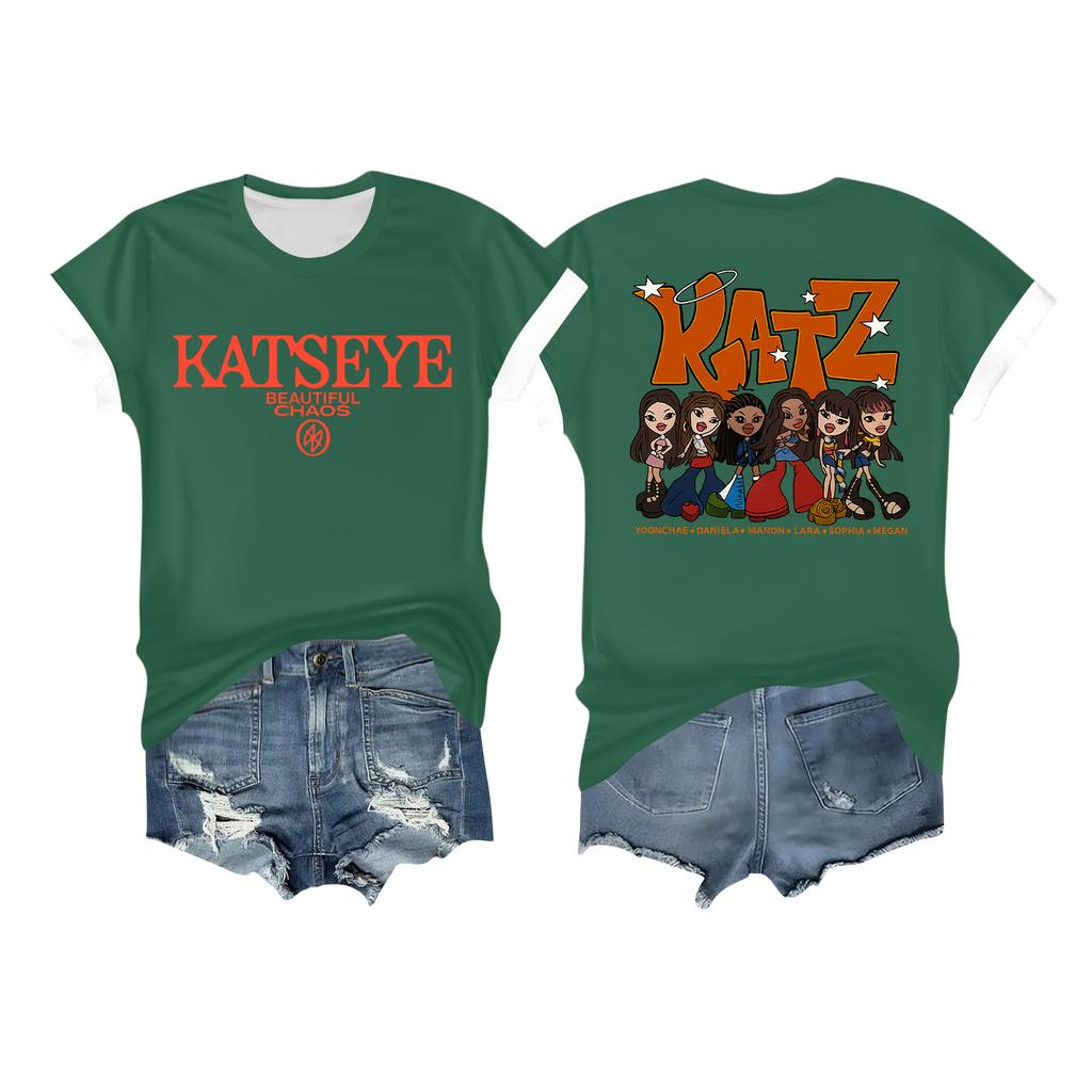 Women's Casual Printed T-shirt Round Neck Pullover Short Sleeve Top