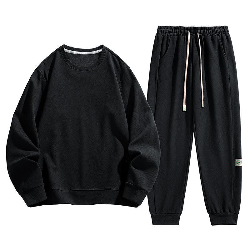 Bavlněná souprava pánského jarního a podzimního ležérního sportovního obleku s kulatým výstřihem, pulovr, kalhoty, dvoudílná souprava, nadměrná velikost