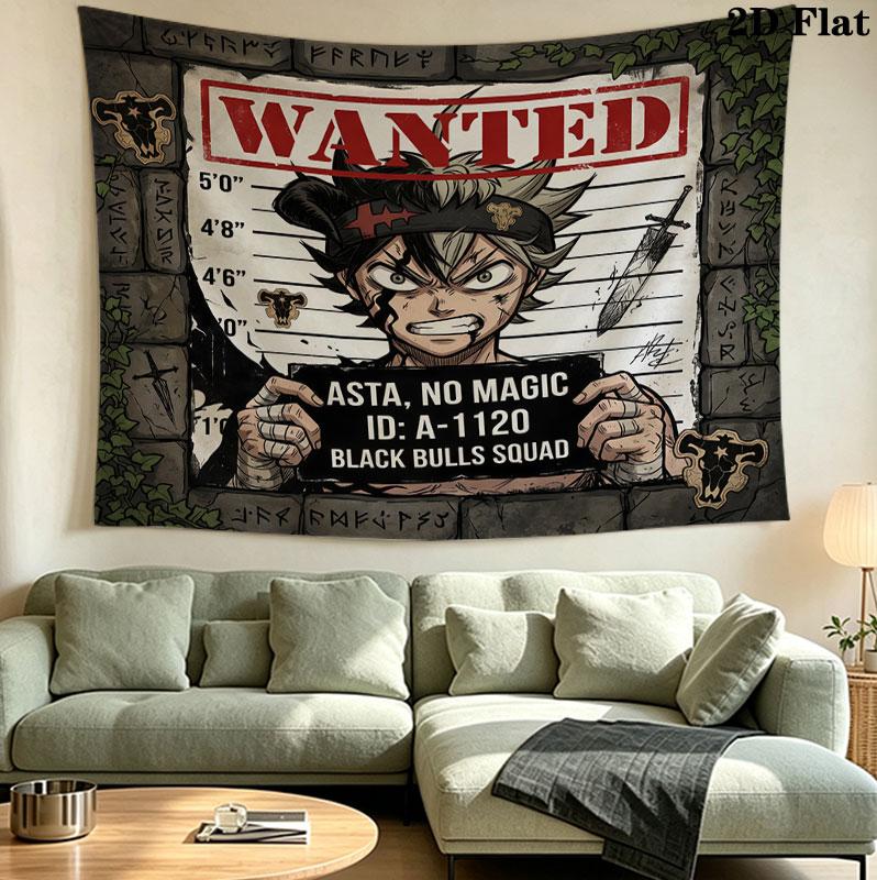 Arazzo da Parete Black Clover Appeso Estetico alla Parete Coperta in Tessuto Stampato Arazzi Decorativi per Camera da Letto Soggiorno Decorazione per la Casa