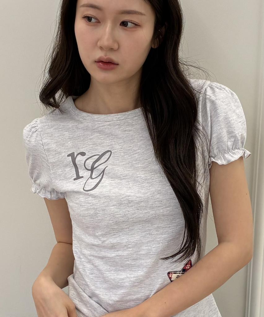 Loginaenloji Rg Lettering Check Star T-Shirt White Melange