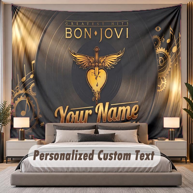 Custom Name Text Tapestry Bon Jovi Personalized Polyester Wall Tapestry For Bedroom And Room
