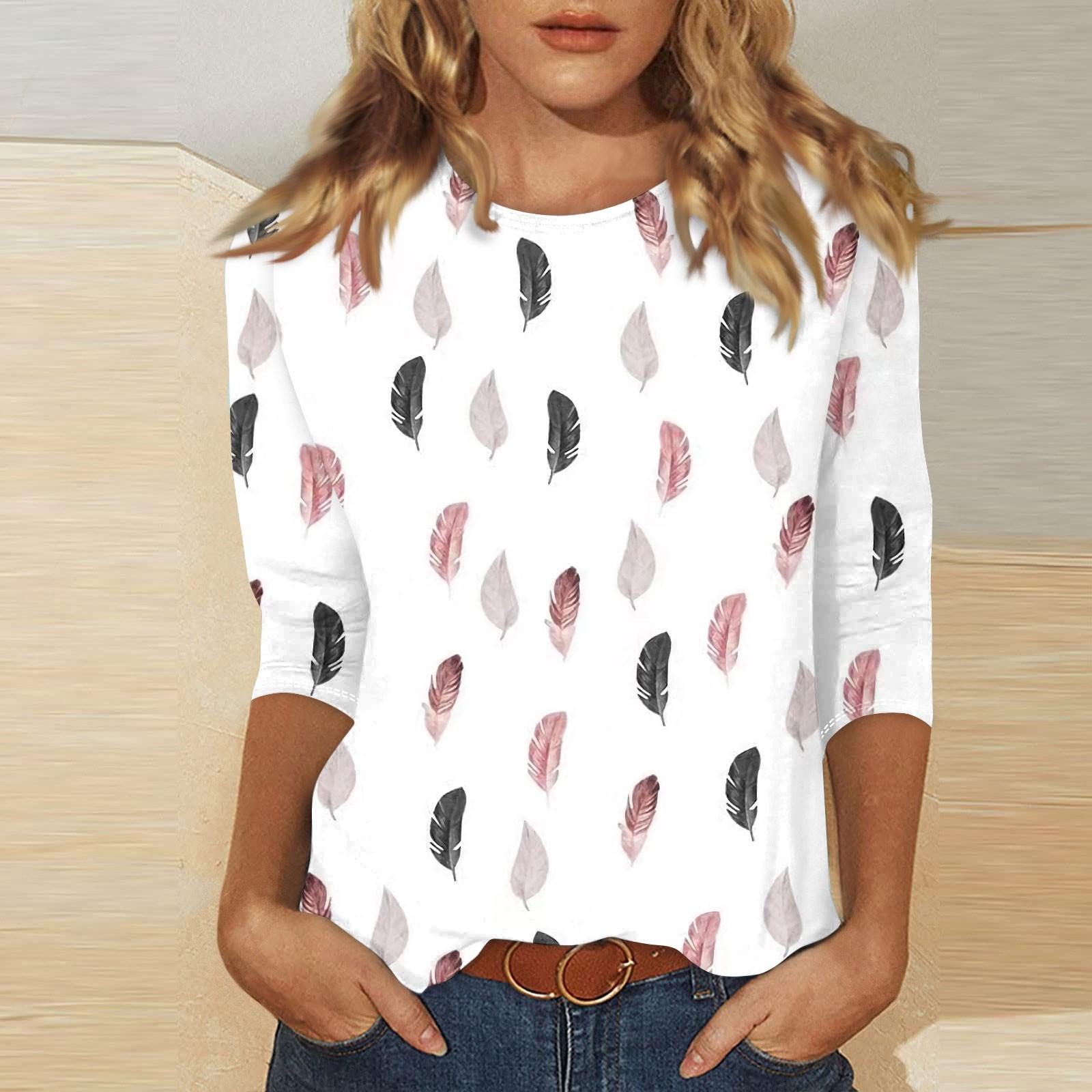 

Женские повседневные футболки с рукавом 3/4, топы с круглым вырезом XL белый