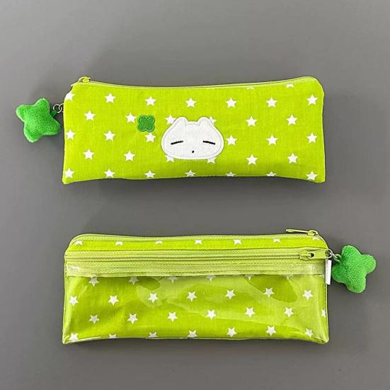 Student Stationery Bag Star Pattern Multi-Tiered Design Zipper Closure Sustainable Desk Organizer School Supplies