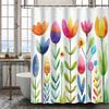 Cortina de Ducha de Flor de Tulipán de Dibujos Animados Abstractos Lavable Resistente a la Suciedad Cabezal de Ducha Impermeable Cortina de Baño de Poliéster