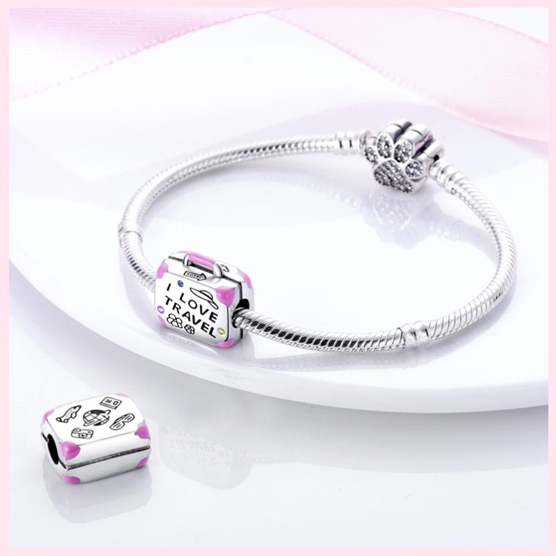 100% 925 Sterling Silver Bear Animals Butterfly Flower Love Heart Pink Charms Fit Bracelet Diy Jewelry Making