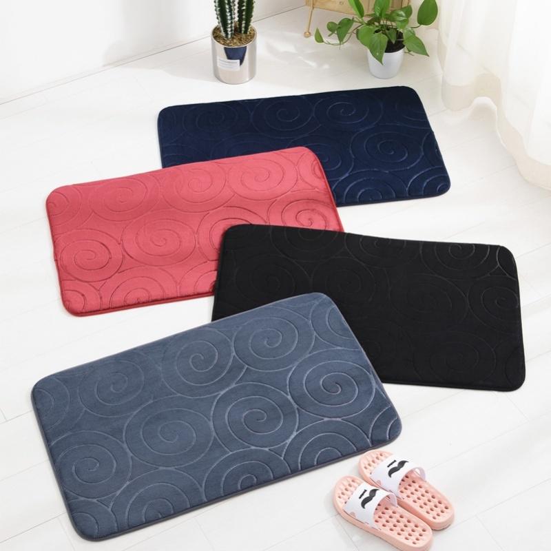 3 PCS Bathroom Mat Set Stone Embossed Toilet Lid Cover Floor Mats Bathtub Side Absorbent Carpets Black