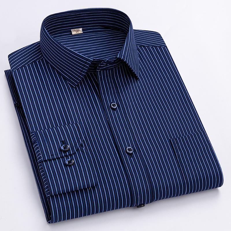 Men's Formal Shirt Long Sleeve Office Solid Color Striped Pocket Fashion Business Professional Wear Social White Shirt