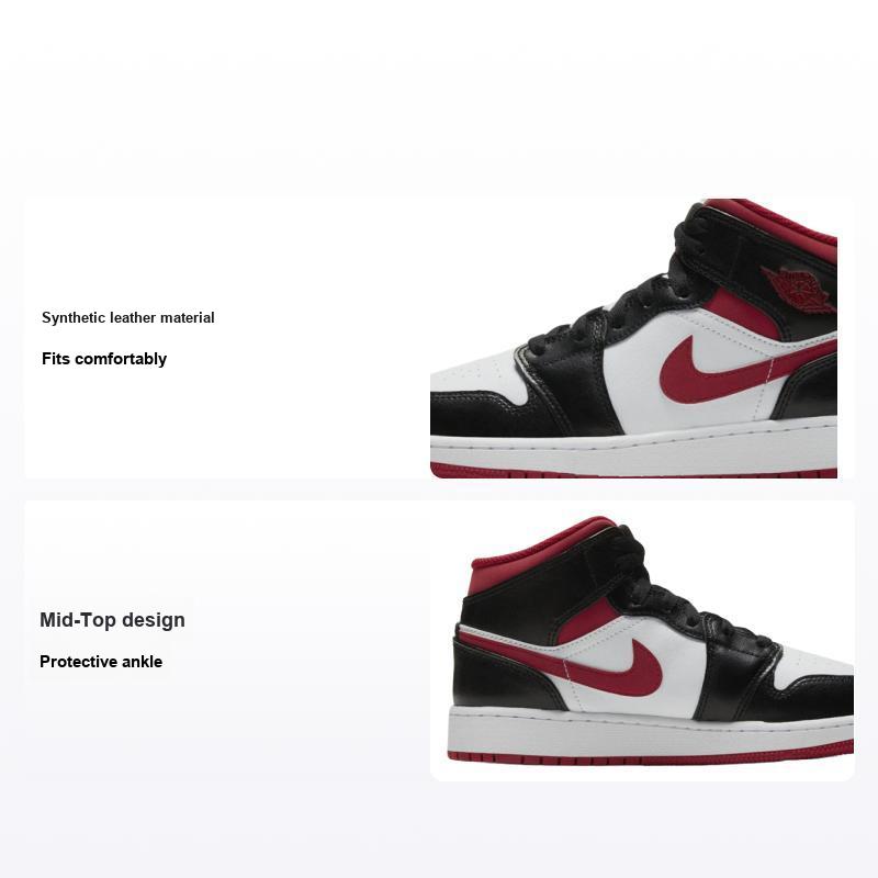 Scarpe da ginnastica per bambini Air Jordan 1 Mid GS nere da palestra rosse bianche DJ4695-122