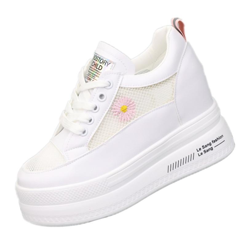 Fashion 10CM Air Mesh Synthetic Leather Platform Wedge Sneakers High Brand Casual Women Shoes Ladies Vulcanize Summer Breathable