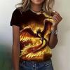 Summer Round Neck 3D Phoenix Pattern Print Top Fashionable Casual Short Sleeved Women's T-shirts