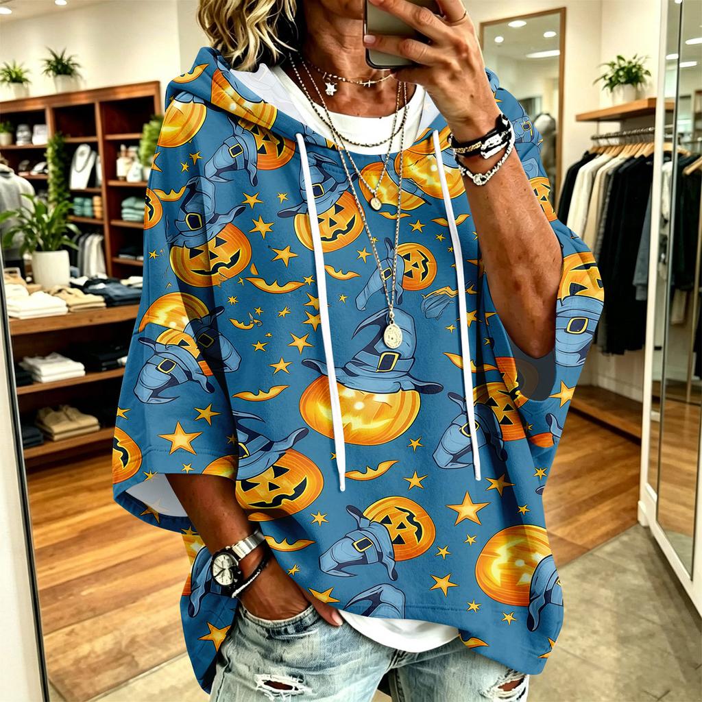 Women's Hoodie with Halloween Print, Loose Fit Casual Pullover Top